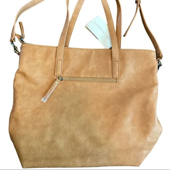 Brown Vegan Leather Shoulder Bag Tote with Strap - Picture 5 of 8